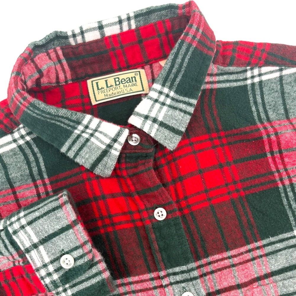 LL Bean Womens 16 Flannel Shirt Red Green Plaid Cotton Made in USA Vintage H930